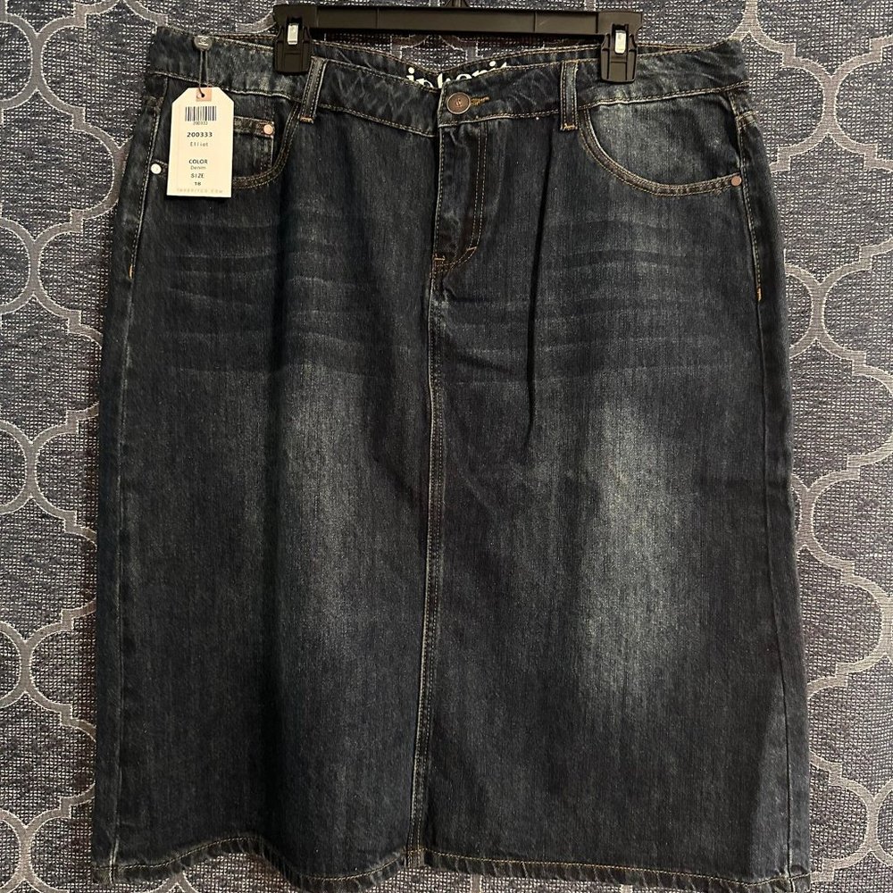 inherit clothing company NWT women's 17/18 "Elliot" blue jean midi skirt